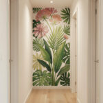 Tall vertical botanical print in a narrow hallway