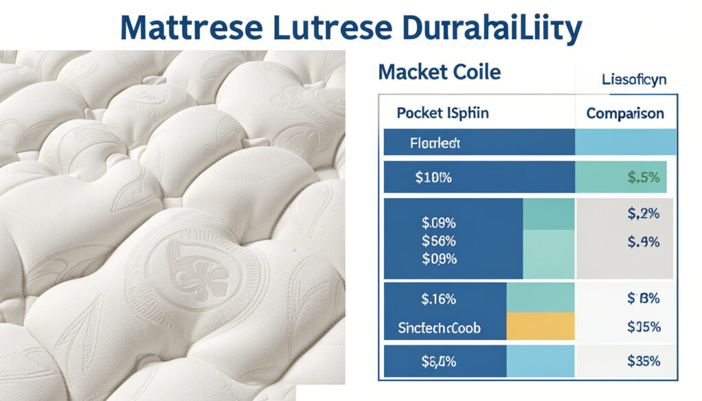 Mattress durability infographic.
Pocket coil close-up.
Mattress lifespan comparison chart.