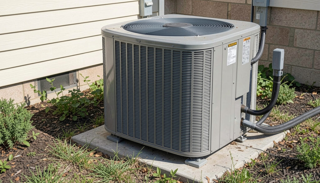 A well-maintained outdoor central air conditioning unit