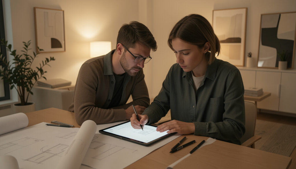 Interior designer working on modern home design project