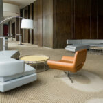 Modern office reception area with minimalist interior design