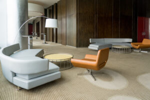 Modern office reception area with minimalist interior design